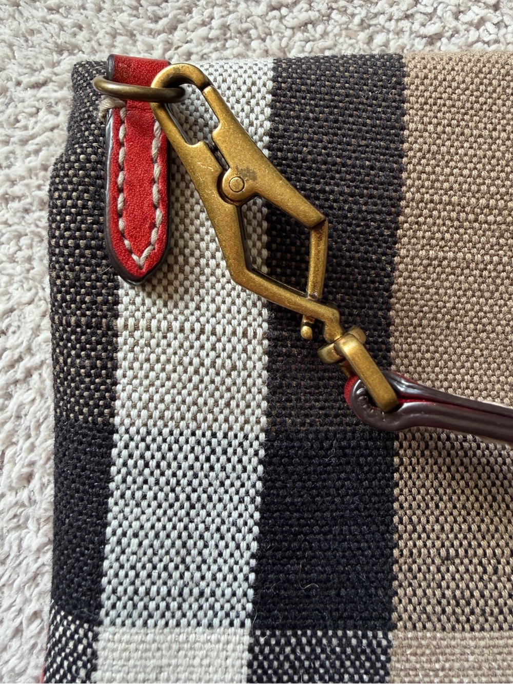 Burberry House Check Jute Clutch Crossbody Red Leather Trim - Picture 8 of 13